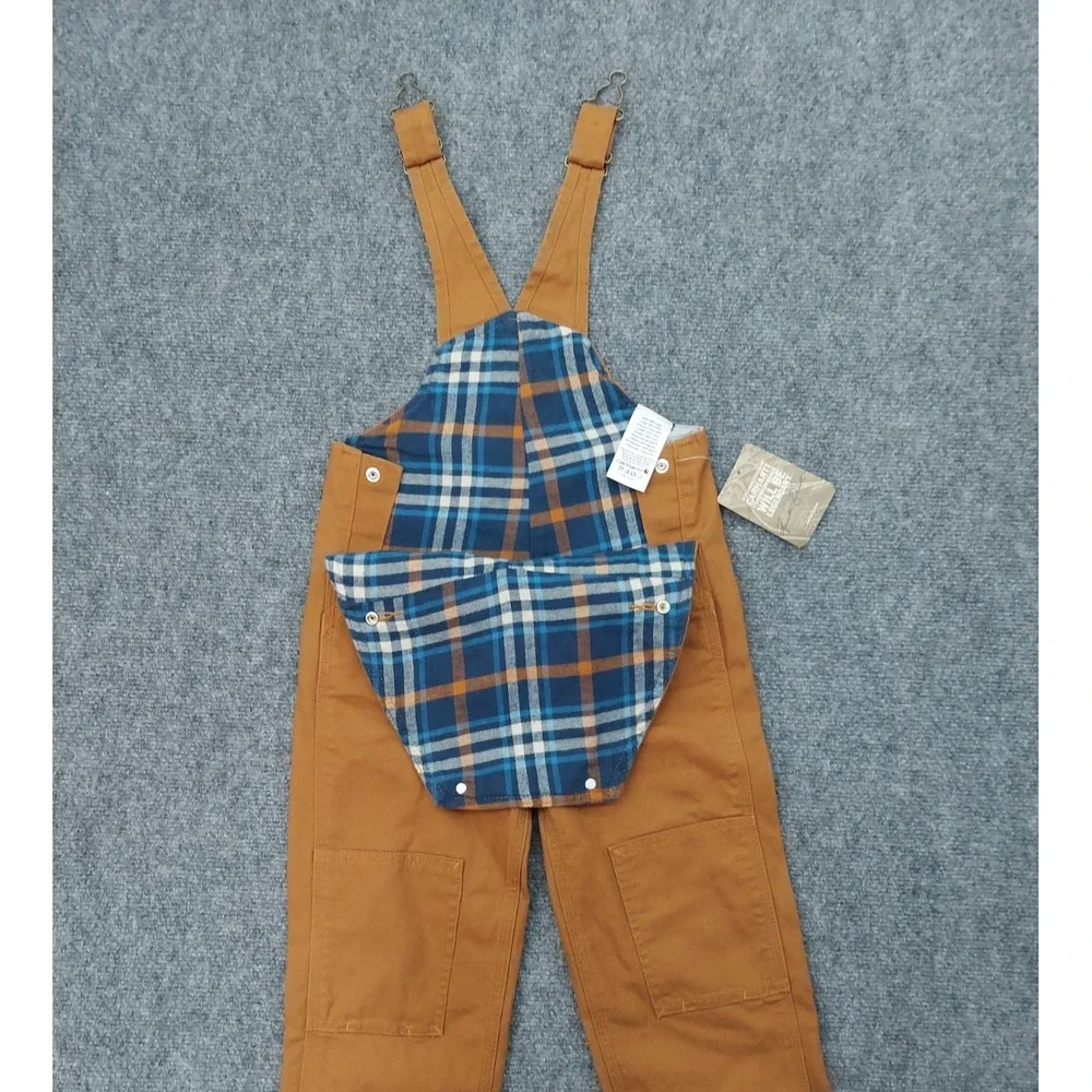 Carhartt Overalls Toddler 3T Brown Duck Canvas Flannel Lined Bib Double Knee
